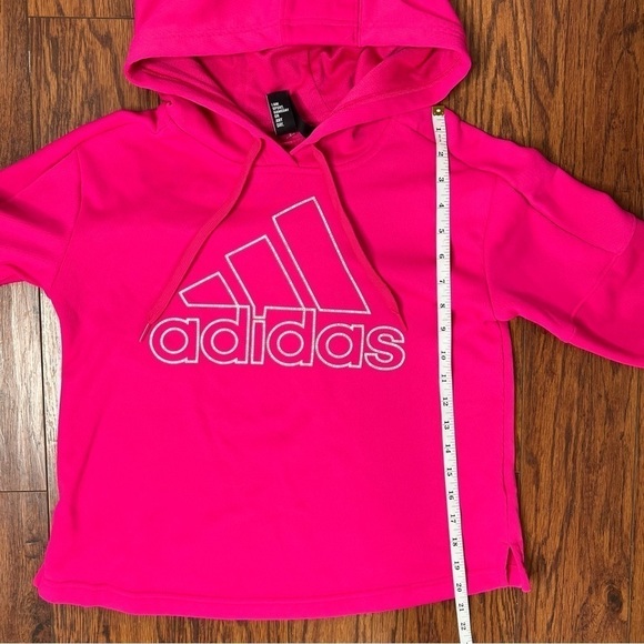 Adidas Bright Hot Pink Pullover Hooded Logo Fleece Lined Sweatshirt Size Small - Picture 14 of 16
